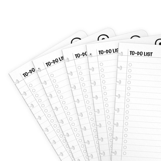 Een stapel witte pagina's met to-do lijsten voor een Correctbook.