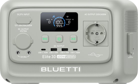 BLUETTI Elite 30 V2 - 600W - 288Wh - Duurzame energie - Portable powerstation - LFP Draagbare Accu - Backup stroomuitval voor Camping - Outdoor