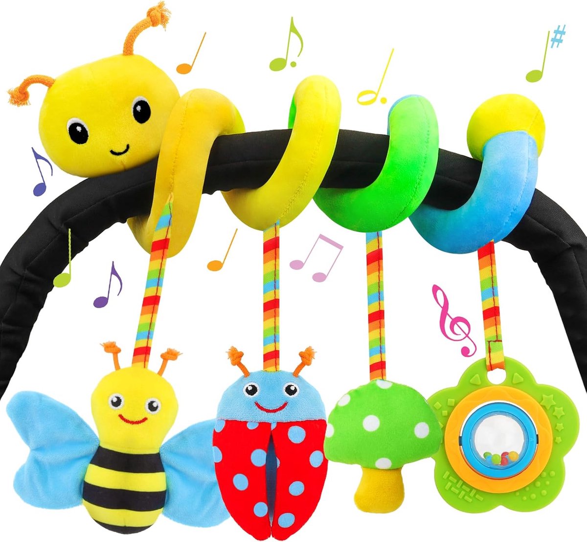 Image of 0-12 Maanden Speelgoed Voor Kinderwagens En Autostoeltjes - Spiraalvormig Activiteitenspeelgoed - Zacht Pluche Hangspeelgoed Met Rammelaar - Speelgoed Voor Zintuiglijke Stimulatie