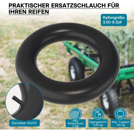 Binnenband 3.50-8 voor kleine band - 200 mm / 365 mm - TR13 recht ventiel - max. draagvermogen 130 kg - voor kruiwagen trolley handkar scooter — afbeelding 2
