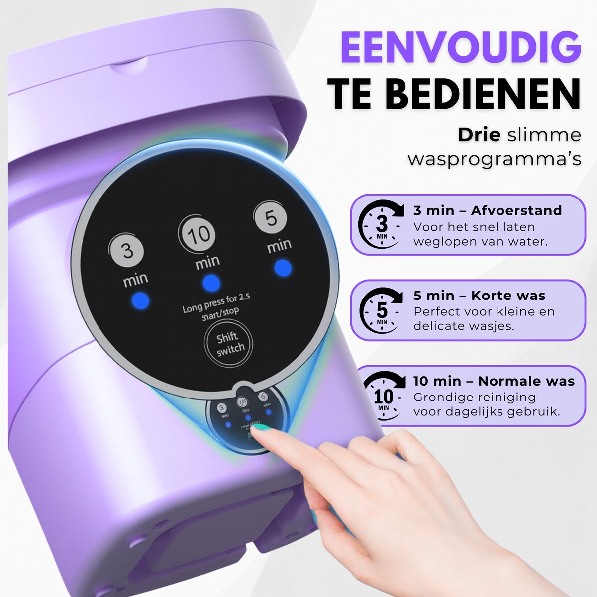 Boncy® Premium Mini Wasmachine met centrifuge - 11L Paars - Compacte Opvouwbare Miniwasmachine - Kleine Wasmachine Opvouwbaar - Ideaal voor Camping Apartement Kamer of Reizen - 4 kg + — afbeelding 3