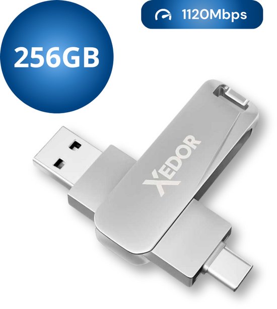 Xedor® Base - USB Stick - 256 GB - 1120Mbps - USB C en A - iPhone en Android