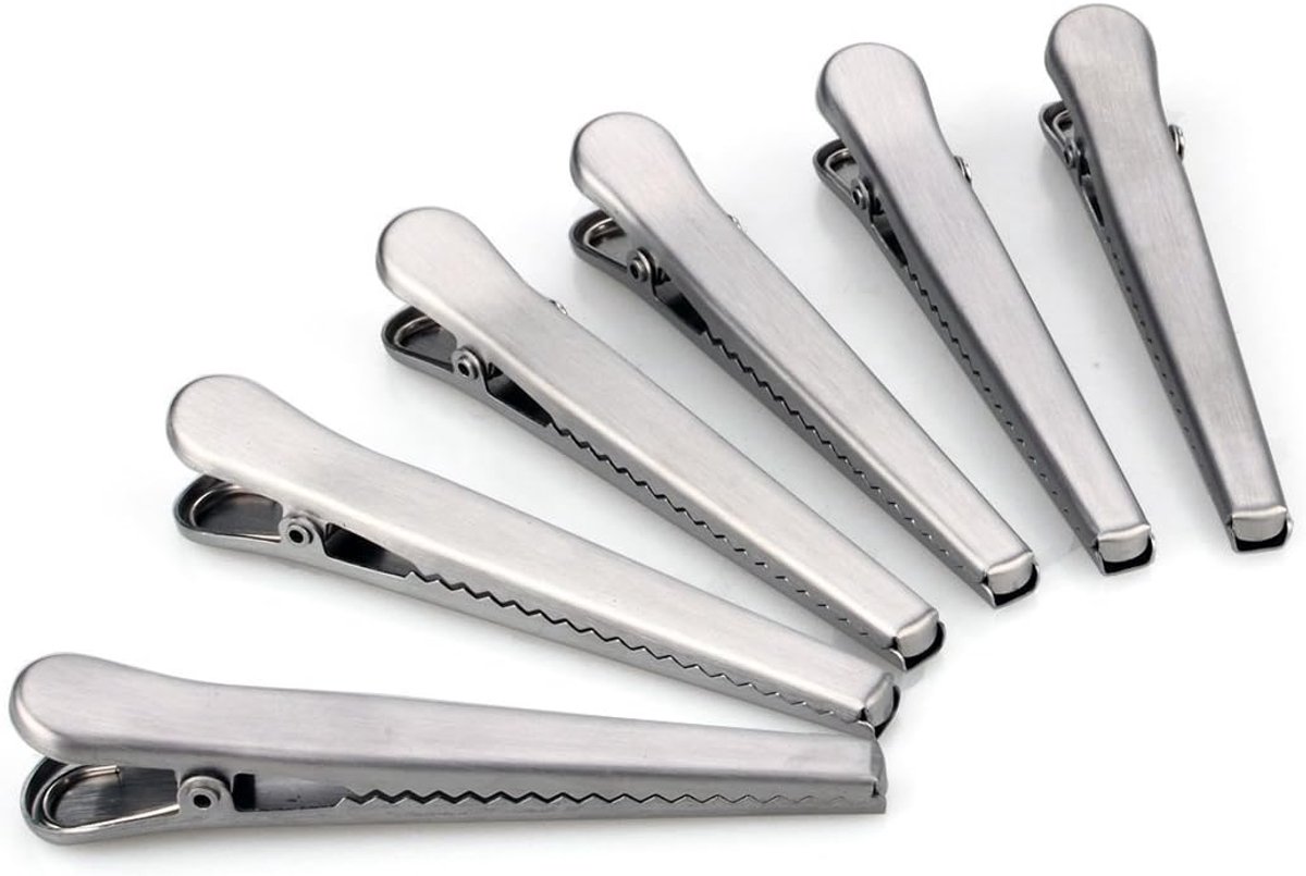 QTTVBTNA -12x RVS Zakclips – Sterke Sluitclips voor Voedselzakken, Brood, Snacks, Koffie en Chips | Herbruikbare Alligator Clips voor Vershoud en Keukenopslag
