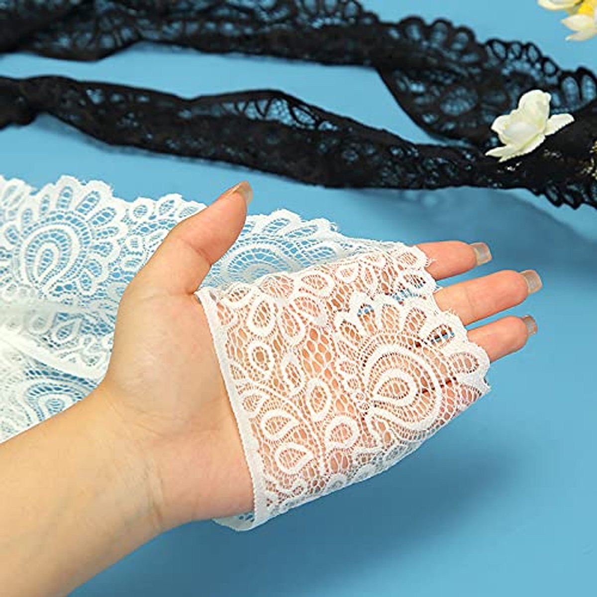Luleke 10 yards witte stretch elastische kanten rand kanten boord kant lint lint stretch kant bloem rand bruiloft kant trim decoratieve band handwerk, schuurband 3 cm breed