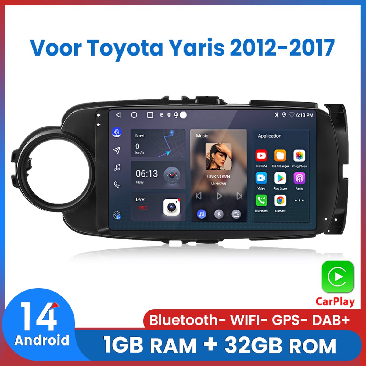 Awesafe Carplay Geschikt Voor Toyota Yaris 2012-2017 - Apple Carplay & Android Auto - 1+32GB - GPS Navigatie RDS - Bluetooth & Wifi