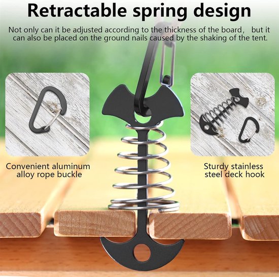 Set van 10 - Fishbone dekankerharingen - Tent Haringen - met Veergesp - Zwart - 77*35 mm - Winddicht - Geschikt voor kamperen en wandelen in de buitenlucht - Roestvrij staal & aluminiumlegering van Merkloos — afbeelding 3
