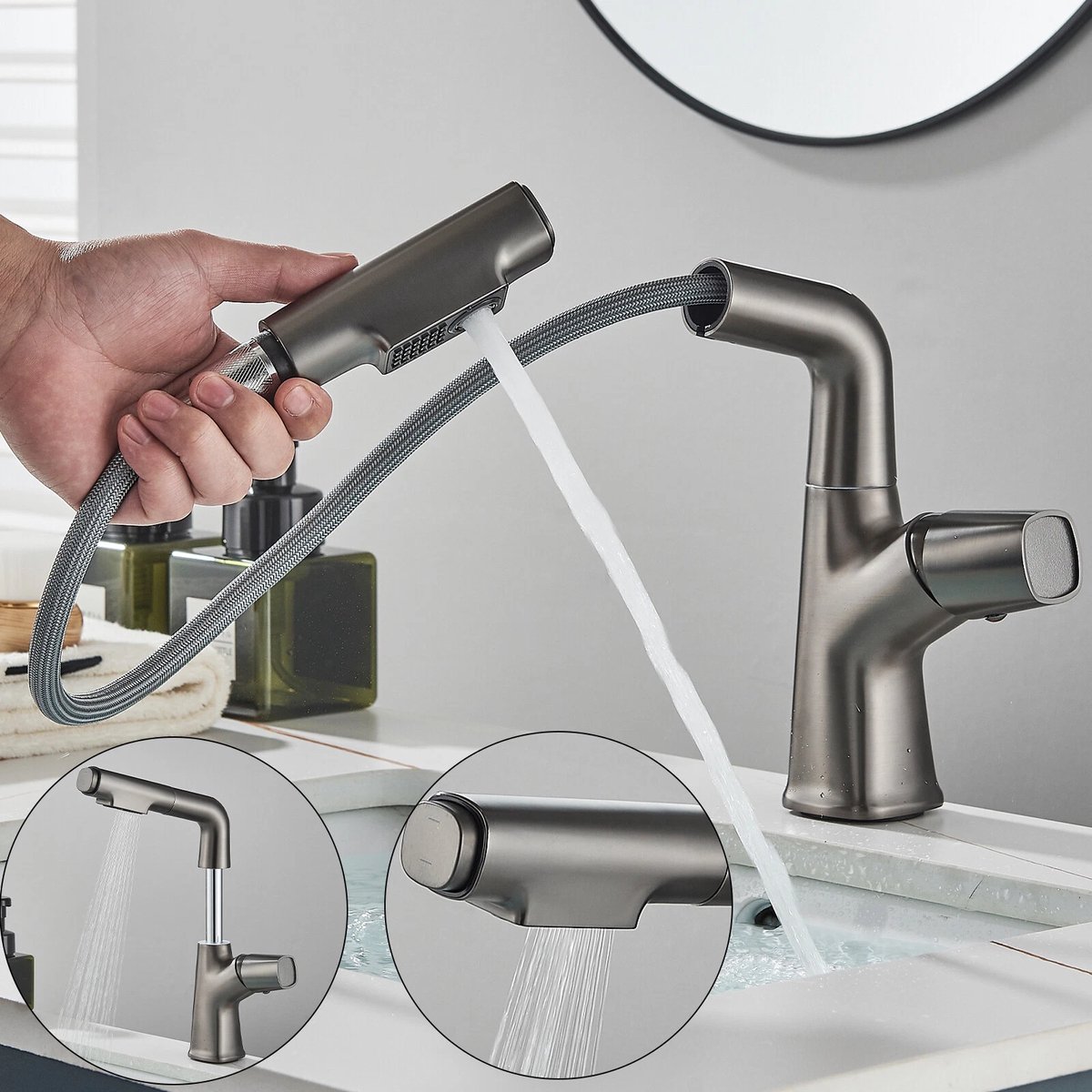 Wastafelarmatuur, uittrekbare waterkraan, badmengkraan, eengreepsmengkraan, wastafelarmatuur voor met 3 waterstraalsoorten