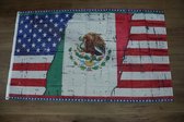 Vlag Mexico en USA vlag met adelaar in het midden - vlag zeearend - vlag eagle - vlag Mexico en Amerika - vlag van 2 wereldlanden - vlag Spaanse en Engels sprekende landen - leuke 2 landen vlaggen