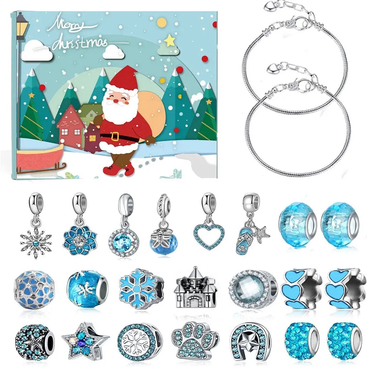Adventskalender 2026 - Sieraden – 24 Dagen Verrassing – Armband & Charms – Blauw