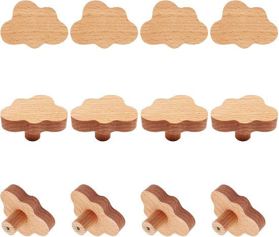 Ensemble de douze boutons en bois en forme de nuage.