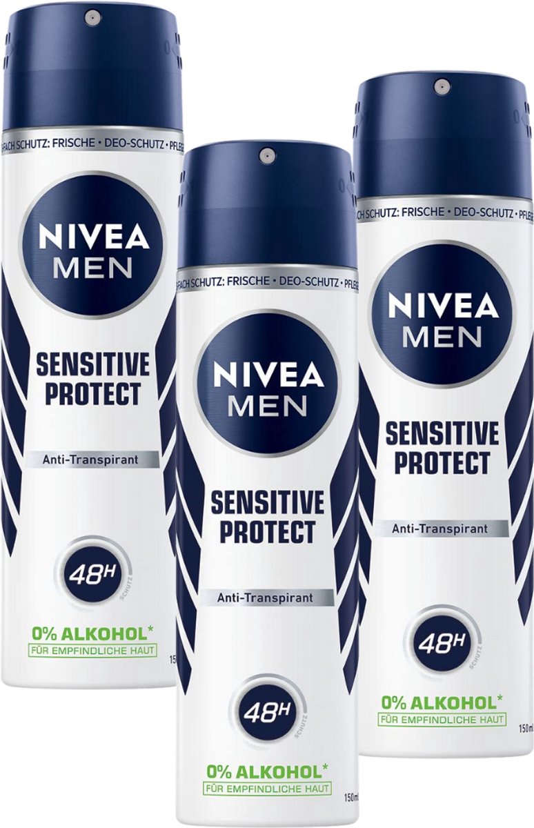 NIvea Men Sensitive 48H Deo Spray 0% Alcohol - Voordeelverpakking 3 x 150 ml