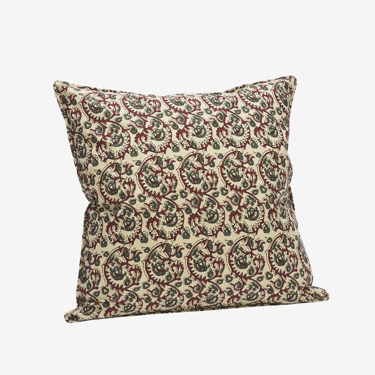Madam Stoltz - Kussenhoes katoen met boho print in zand, syrah en groen - 50x50cm