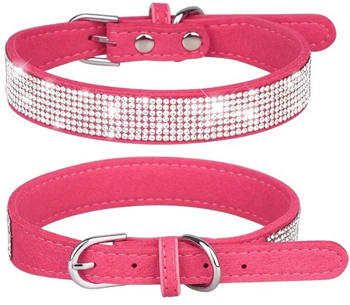 Honden halsband Roze - Halsband Honden met Glitter en Strass - Roze Maat XL - Luxe Honden Halsband - Petshop Seven®