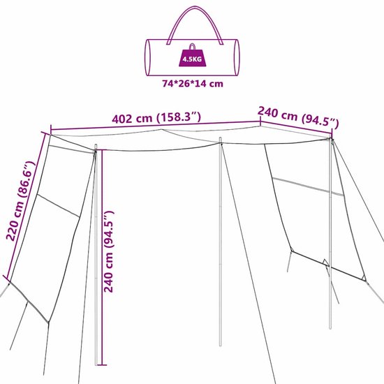 vidaXL - Waterdichte - Tarp - met - dak - 402 - x - 240 - x - 240 - cm van Merkloos — afbeelding 5