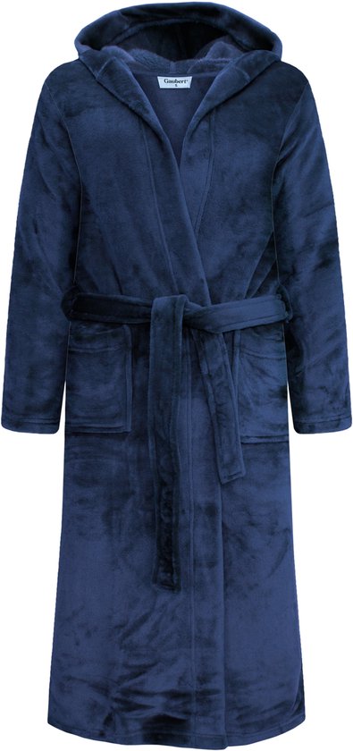 Badjas unisexe Extra long avec capuche et ceinture - Polaire ultra douce - Homme Femme - Blauw marine - Taille S/M - 8210