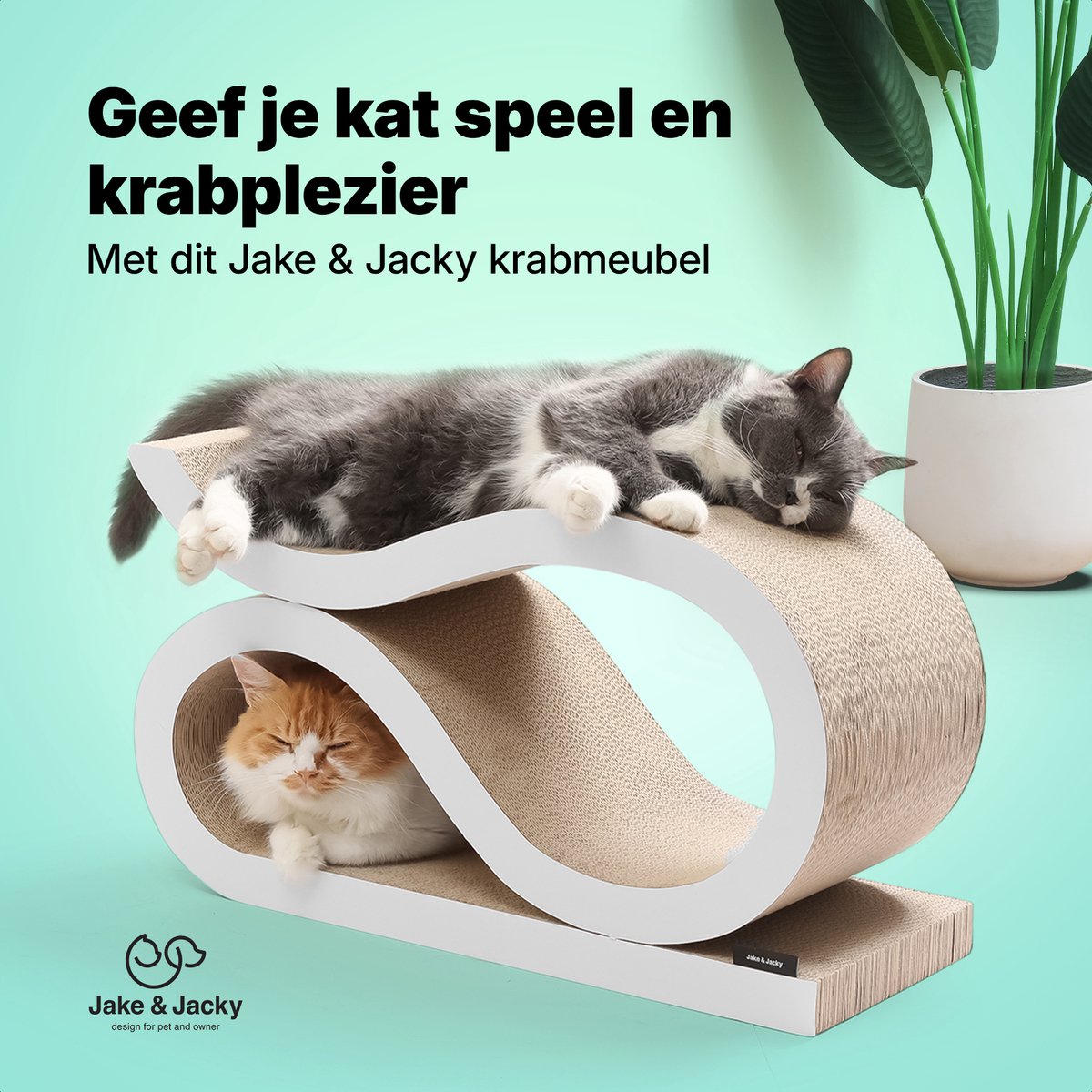 Jake and Jacky Krabkarton voor Katten 2 in 1 Model - Krabpaal Karton - Krabplank - Krabmand - Krabmeubel - Kartonnen Krabmat - Kattenmand - Kattenbed - 60x24x34cm – foto 2