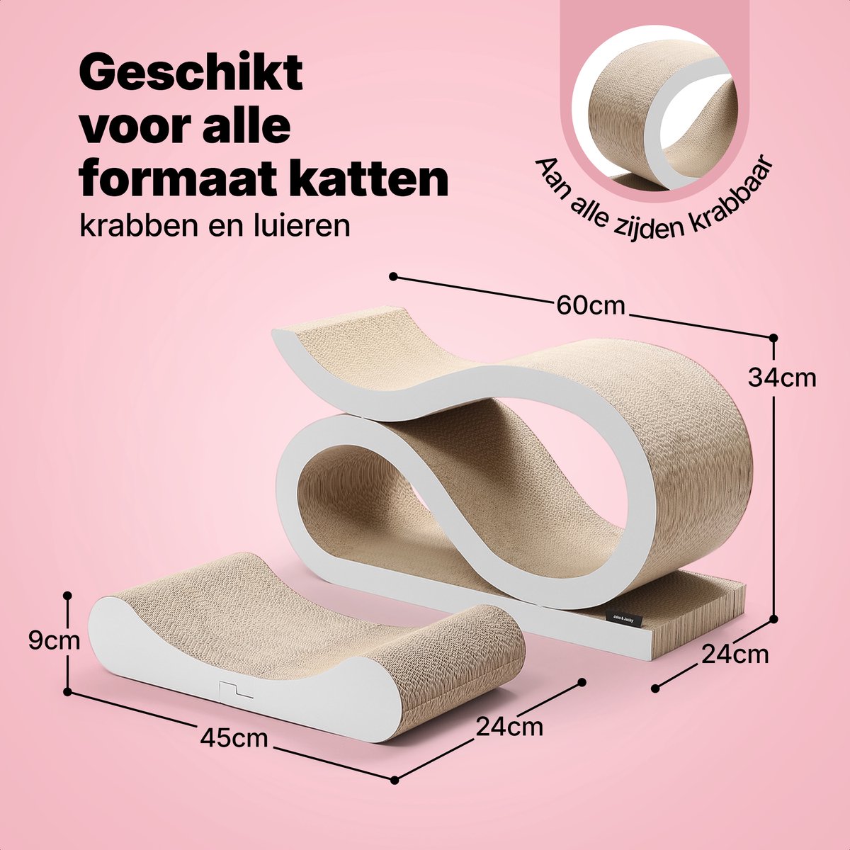 Jake and Jacky Krabkarton voor Katten 2 in 1 Model - Krabpaal Karton - Krabplank - Krabmand - Krabmeubel - Kartonnen Krabmat - Kattenmand - Kattenbed - 60x24x34cm – foto 7