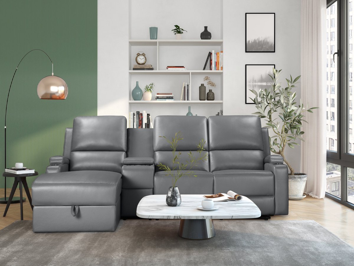 Notio Living DALLAS - Hoekbank 3 - zits met opbergruimte in PU grijs (102 x 239 x 155 cm)