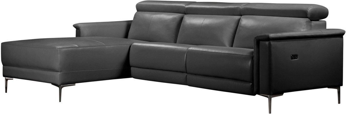 Notio Living Lund-3-zits hoekbank met 1 elektrische relaxfunctie, in zwart kunstleer (PU)