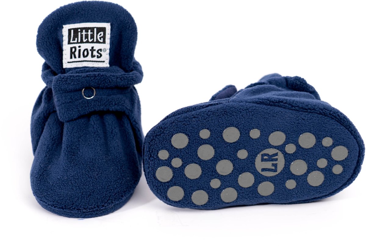 Little Riots - Babyslofjes - Fleece Stepper - Antislip - Navy Blue - 18-24 Maanden (14cm) - Schoenmaat 22-23