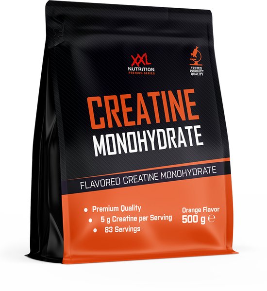 XXL Nutrition - Monohydrate de Créatine - Supplément de renforcement musculaire et de performance, Monohydrate de Créatine végétalien 100% - Poudre - Orange - 500 grammes