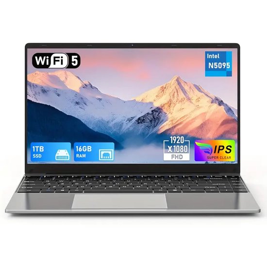 14 Inch Gaming Laptop – Intel Celeron N5095 – 16GB RAM – 1TB SSD – Full HD 1920x1080 – Fingerprint reader – Windows 11 – 180° Scharnier - Rawtrek - Hoofdafbeelding