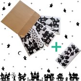 Statische raamstickers Halloween – Huisjes met Spookjes Set L (48-delig) – Herbruikbaar, Duurzaam en geleverd in stevige bewaarenvelop
