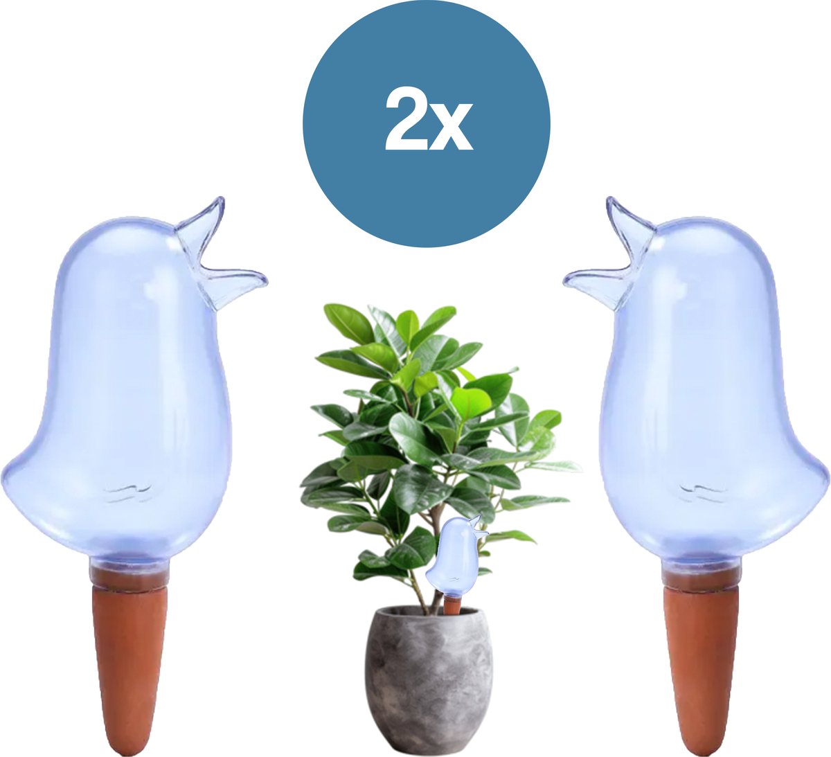 DIVERZA Waterdruppelaars planten – Druppelaar vogel - Watergeefsysteem voor Kamerplanten en bloemen – Herbruikbaar – Set van 2 – Blauw
