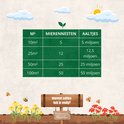 Tabel met informatie over het benodigde aantal aaltjes per m² voor mierennesten. Met zonnig weer, bloemen en insecten.