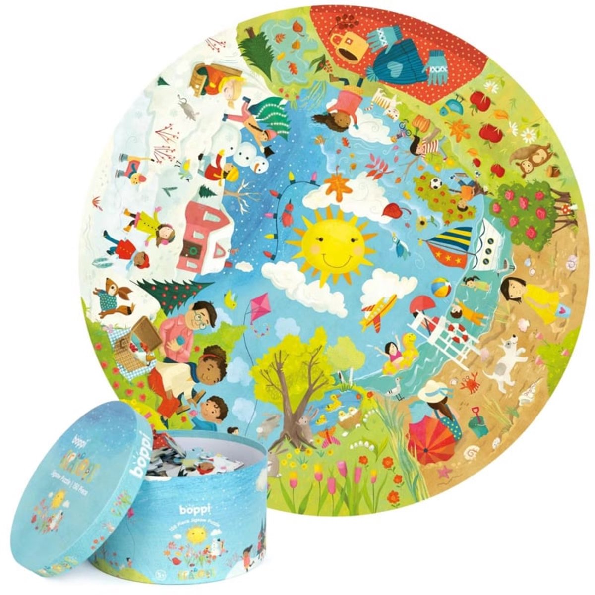 Vier seizoenen - ronde puzzel - 150 stukjes - 58cm diameter - gemaakt van 3-laags gerecycled karton