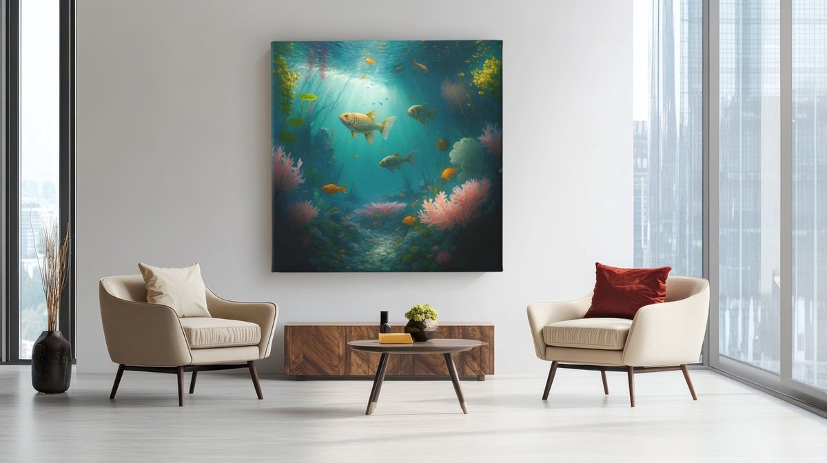 Trendex Global Vierkant Canvas Schilderij - Kleuren van de Zee - 60x60x2 cm Kleurrijk