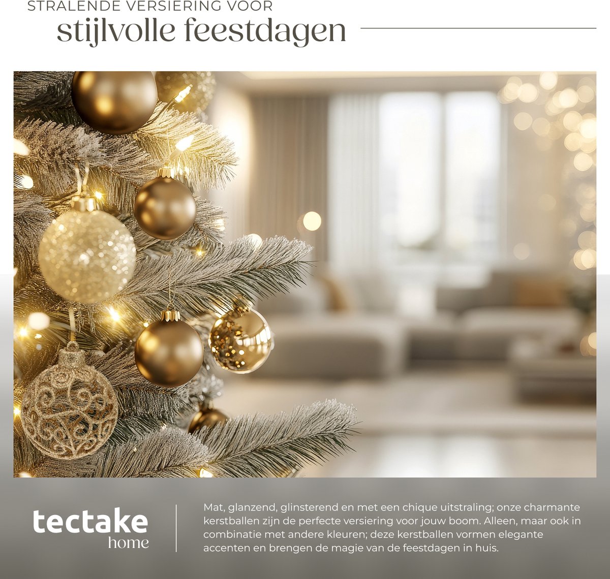 tectake® Set van 100 Kerstballen - Mat, Glanzend en Glinsterend Oppervlak - Kerstballen van Robuust Plastic - Kerstversiering met Opbergbox - Kerstboomversiering in Verschillende Maten - Goud – foto 5