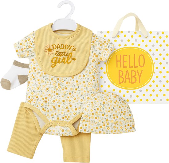 Coffret cadeau Bébé 6 pièces – Cadeau Bébé – Grenouillère, leggings, bavoir, bonnet et Chaussettes avec sac cadeau – Taille 68