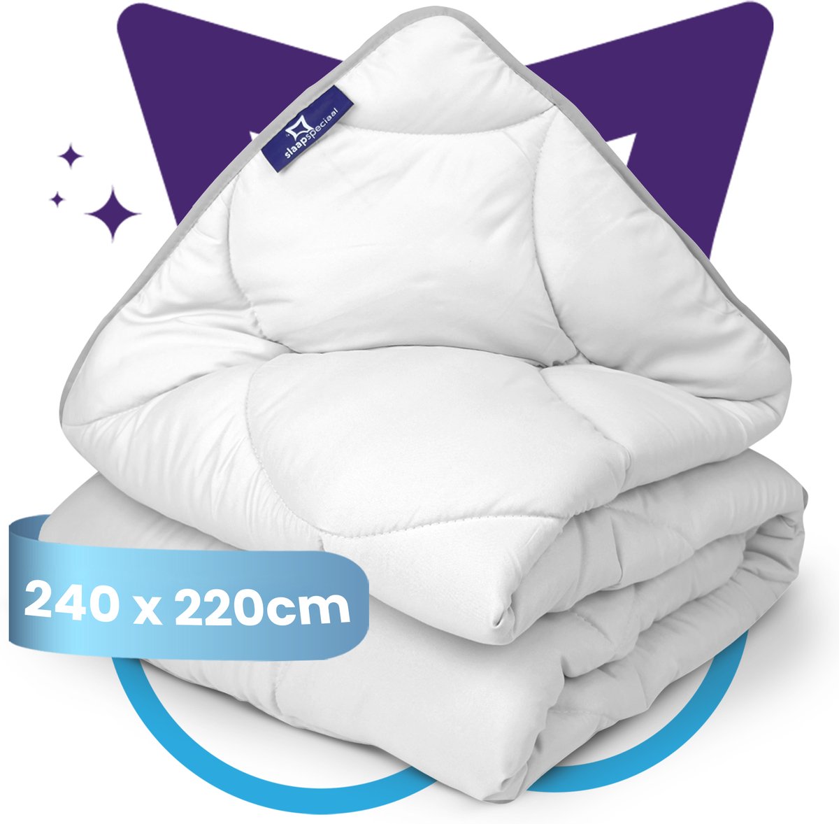 Slaapspeciaal eazydekbed Essential 240x220 cm - WIT - Dekbed Zonder Overtrek – Gekleurd Dekbed – Hoesloos Dekbed - Wasbaar Dekbed - Luxe Gelvezels - Anti-Allergisch & Perfect Voor Elk Seizoen - Lits Jumeaux