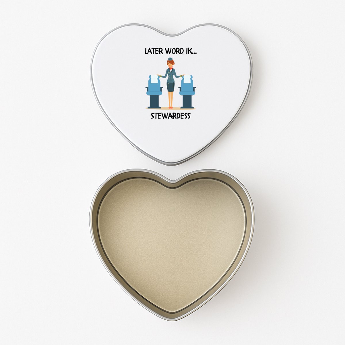 Hacebo® - Later word ik stewardess koektrommel hart - Werk - Stewardessen - koekblik – koektrommels – bewaarblik - snoeptrommel - Cabinepersooneel - Luchtvaard - cadeau voor stewardessen - koek trommel - 15 x 15 CM