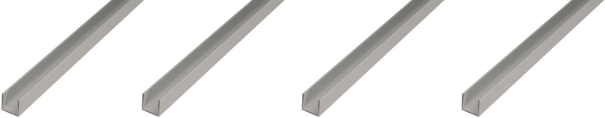 Alberts 4 x U-Profil, Aluminium, 12 x 8,6 x 12 x 1,3 mm, lengte 1 m, zilverkleurig geanodiseerd