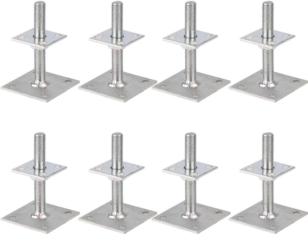Alberts 8 x I-paaldrager, in hoogte verstelbaar 30 - 150 mm, plaat 70 x 70 mm, elektrolytisch verzinkt, dickschichtpassiviert, voor opschroeven