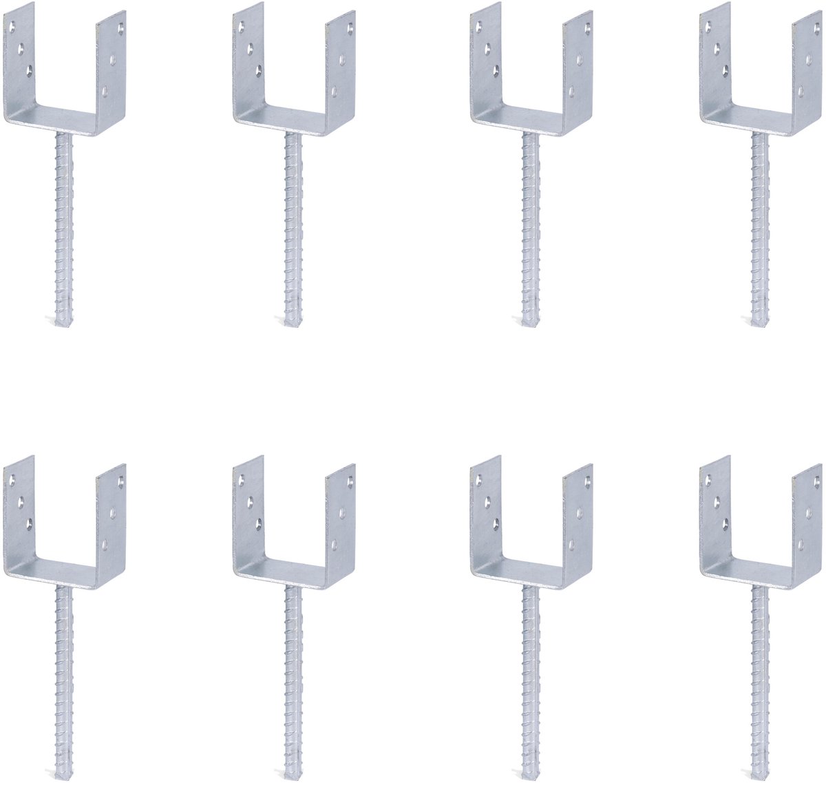 Alberts 8 x U-paaldrager mit Riffelstahl-betonanker, 91x104 mm, betonanker 200 mm, thermisch verzinkt, voor inbetonneren