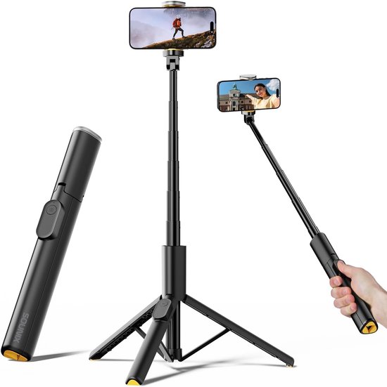 Sounix Selfiestick Tripod - Tripod - 150CM - Telefoonhouder - Telefoon statief - Bluetooth Afstandsbediening - Zwart