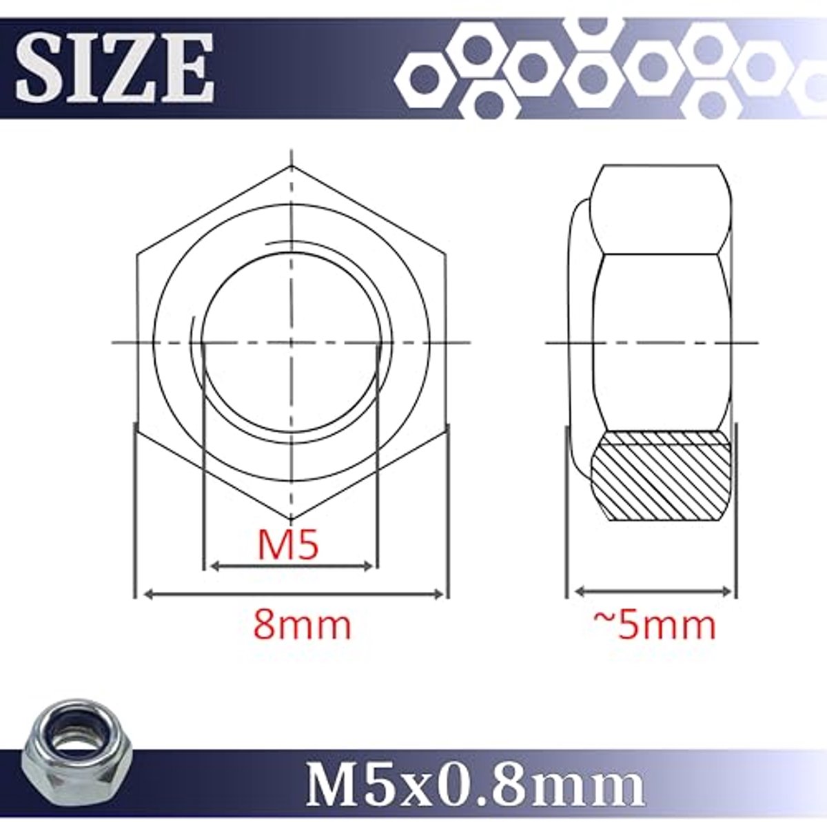 M5x8mm - Set van 100 slotmoeren - gegalvaniseerd staal - zilverkleurig - voor hobby en DIY
