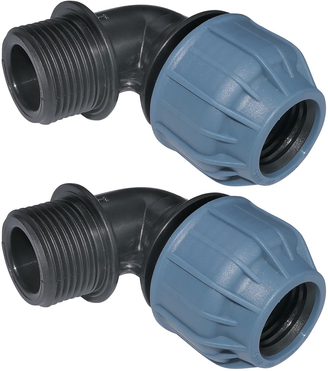 C51166 - Set van 2 mannelijke compressiefittingen 10 bar 90Â° 1''xÃ˜25mm mannelijke draad - polypropyleen