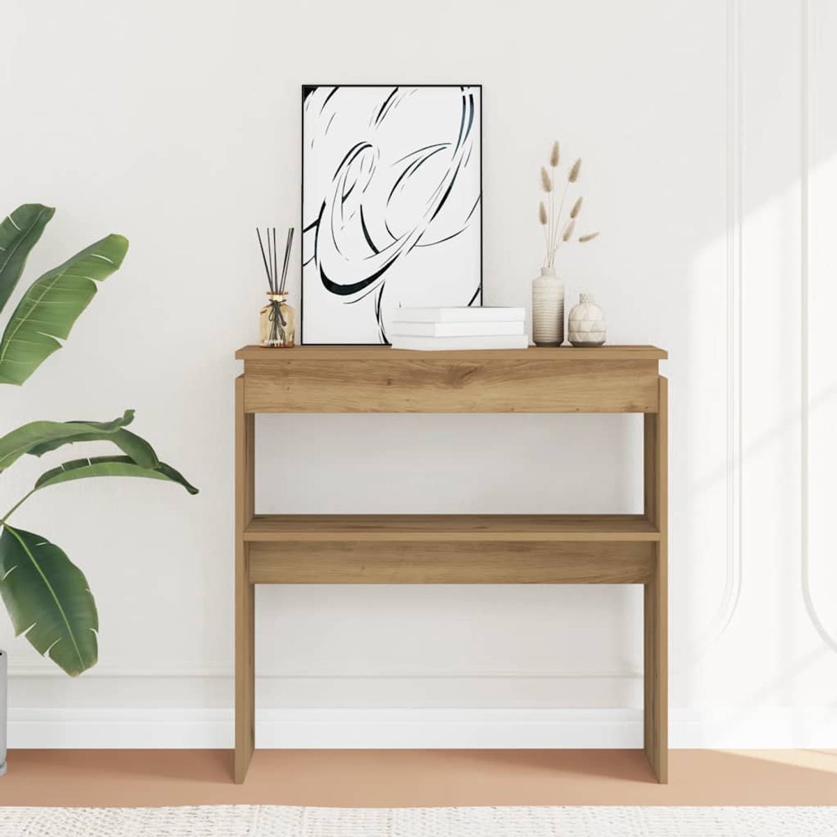 vidaXL Wandtafel - 80x30x80 - cm - bewerkt - hout - artisanaal - eikenkleurig artisan eiken