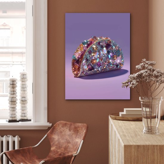 Aluminium schilderij 60x80 cm - Wanddecoratie metaal - Edelstenen - Glitters - Paars - Kleurrijk - Metalen muurdecoratie woonkamer - Decoratie industrieel - Foto op dibond - Industriële accessoires slaapkamer