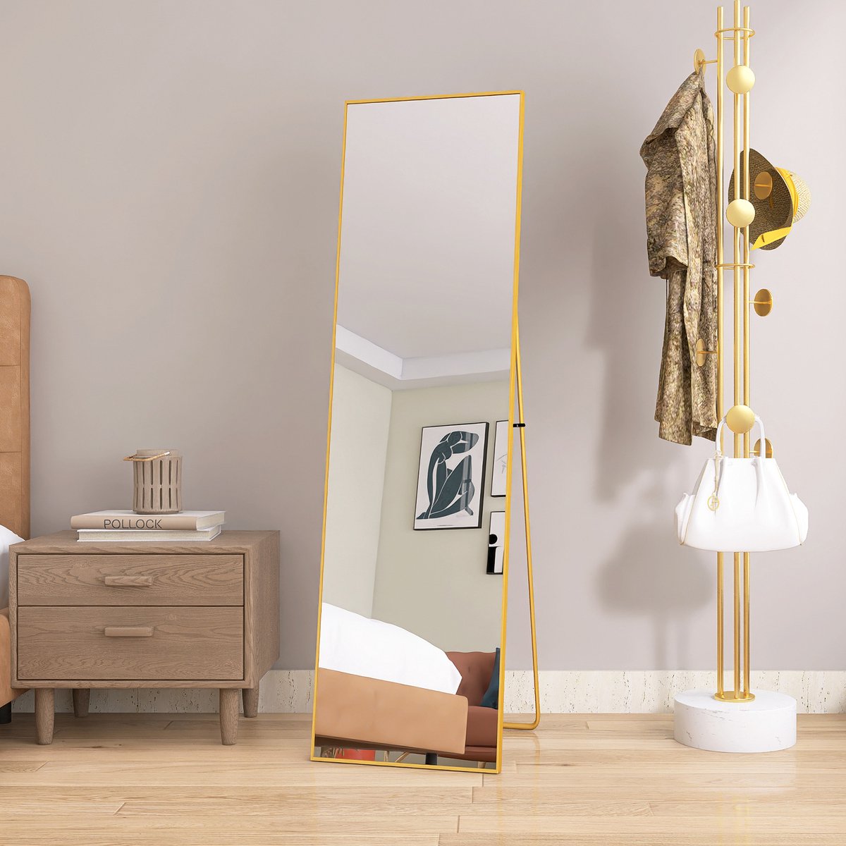 Passpiegel 150x40 cm - Grote wandspiegel met multifunctionele aluminium lijst (hangend/zit