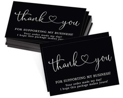 100 black thank you for supporting my little business cards, small thank you for your order cards, retail thank you notes, handmade goods, store package inserts, 2 x 3.5