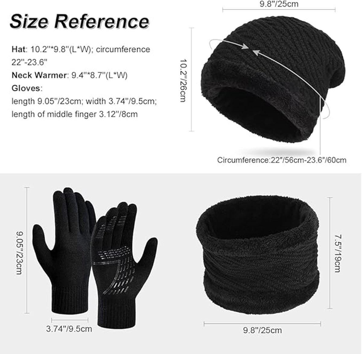 Wintermuts Sjaal Handschoenen Set - Thermisch Warm Gebreide Beanie Cap Cirkel Neck Warmer Touchscreen Handschoen Buitensporten Super Zachte Fleece Binnenvoering Rekbaar Elastisch Cadeau voor