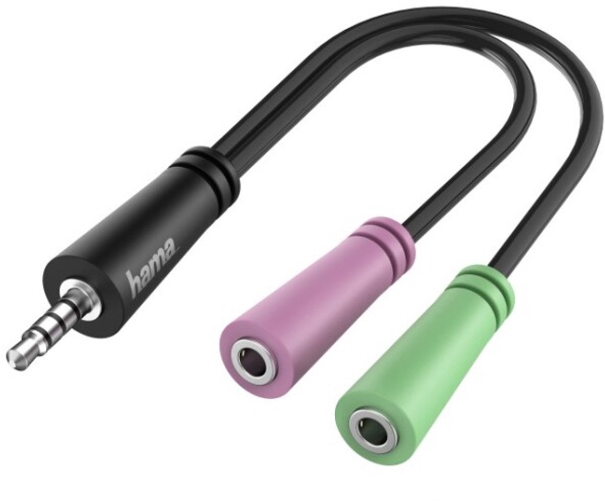 Hama 00200352 Jackplug Audio Aansluitkabel [1x Jackplug male 3,5 mm - 2x Jackplug female 3,5 mm] 0.15 m Zwart