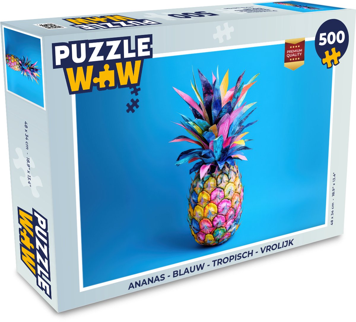 Puzzel Ananas - Blauw - Tropisch - Vrolijk - Legpuzzel - Puzzel 500 stukjes
