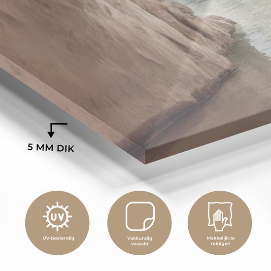 MuchoWow® Peinture sur verre 120x80 cm - Peinture sur verre acrylique - Rochers - Mer - Sable - Canyon - Photo sur verre - Décoration murale salon - Décoration murale chambre - Peintures