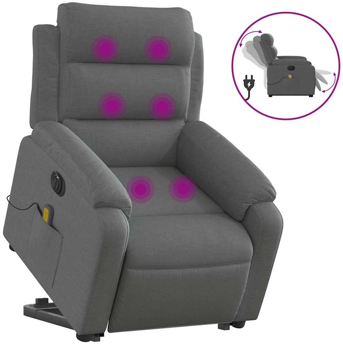 vidaXL Sta-op-massagestoel - elektrisch - verstelbaar - stof - donkergrijs
